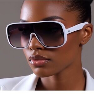 Sunglasses Women Fashion Trendy White Frame UV400 Protect‎ Shades Flat Top Gafas